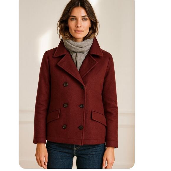 J.Crew Vintage 90s Heritage Preppy Wool Blend Burgundy Pea Coat Size Small - Picture 1 of 8